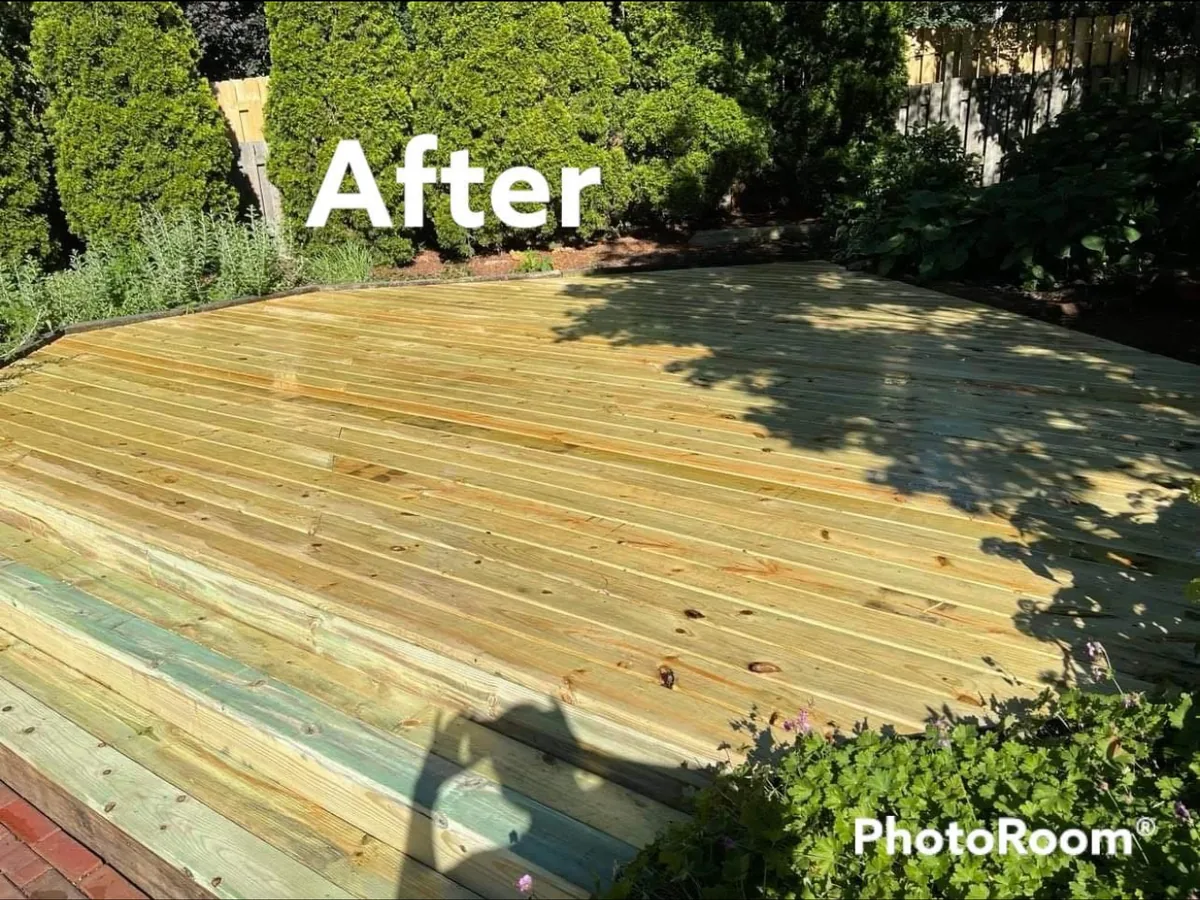 New pressure-treated wood deck boards